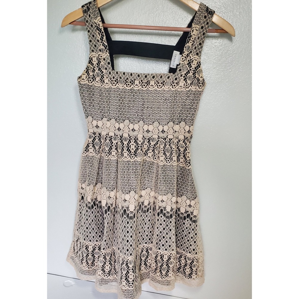 Monteau Lace Fit and Flare Dress Sleeveless Black Lined Open Back Party